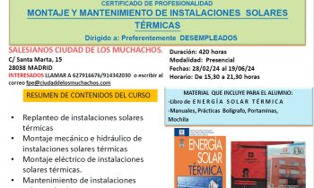 Próximo curso de formación en Montaje y Mantenimiento de Instalaciones Solares Térmicas
