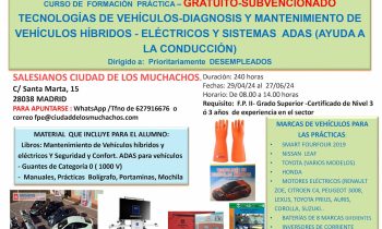 Próximos cursos de formación en vehículos híbridos, eléctricos y sistemas ADAS en el colegio