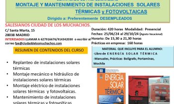 Próximo curso de formación en Montaje y Mantenimiento de Instalaciones Solares Térmicas