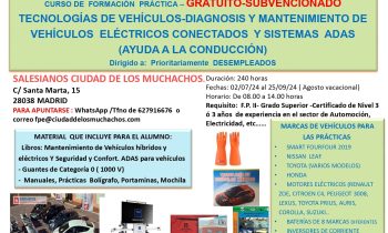 Próximo curso de formación en tecnologías de vehículos híbridos, eléctricos y sistemas ADAS en el colegio
